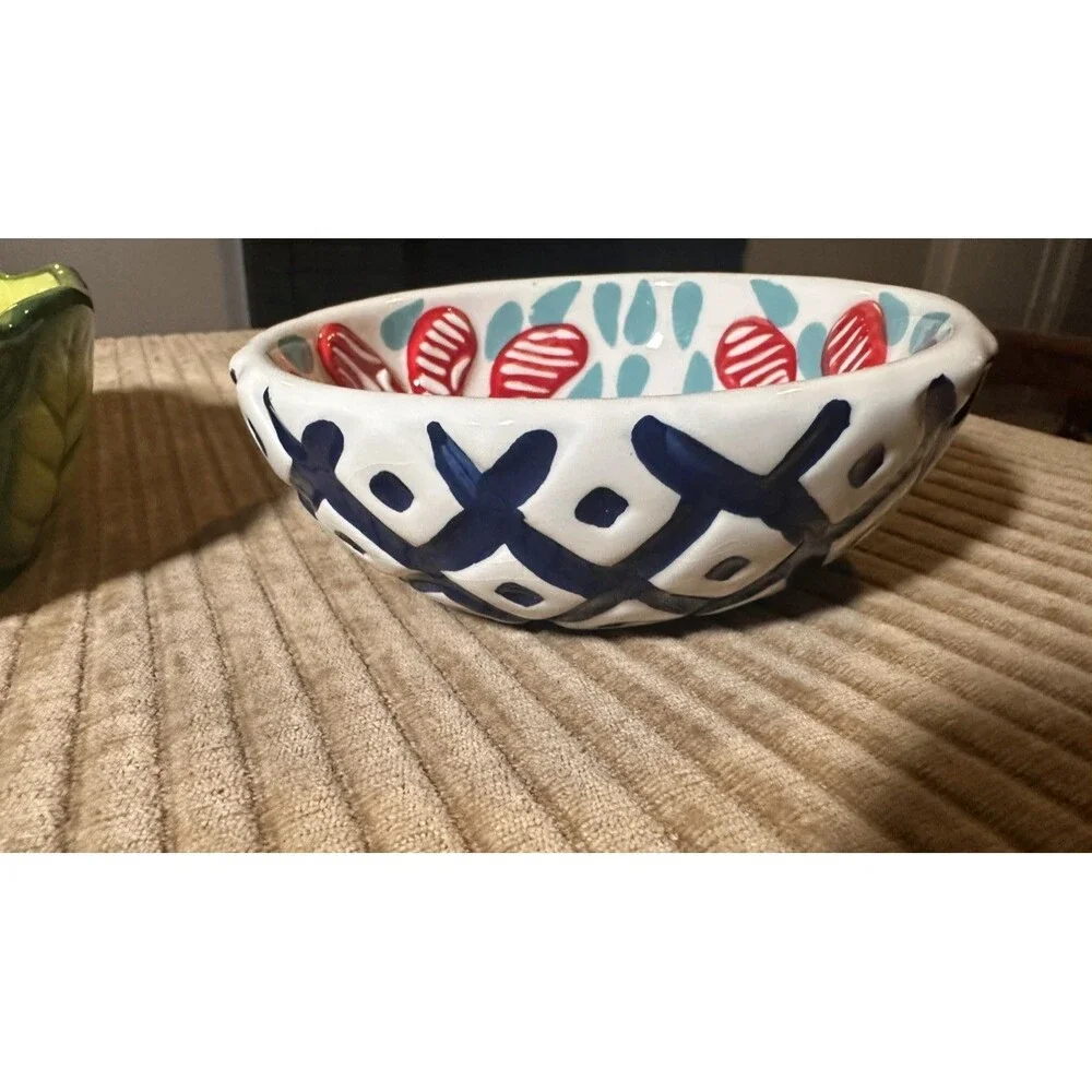 Set of 3 Colorful Appetizer Snack Dip Bowls Glass & Ceramic Crab Easter Party